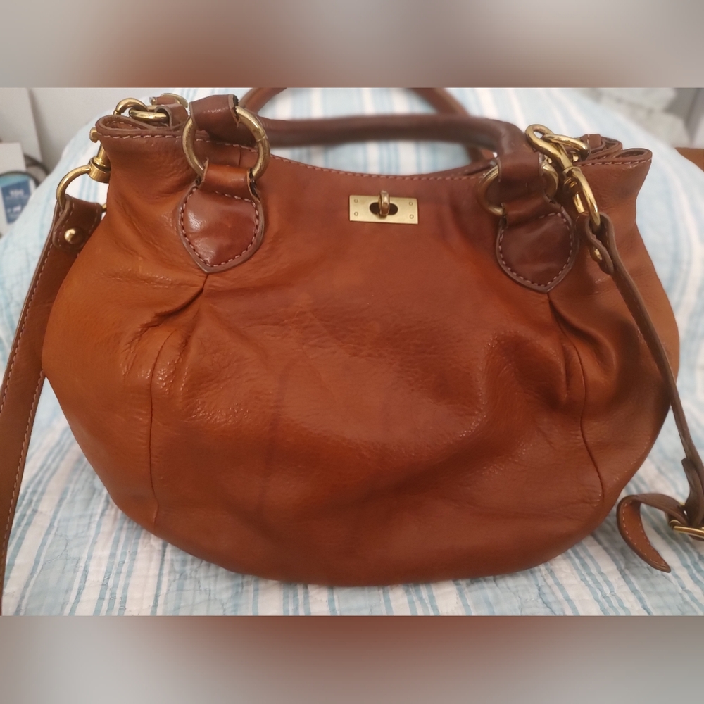 J. Crew Genuine Leather Brompton Hobo Turnlock Handbag, Two Compartments.
